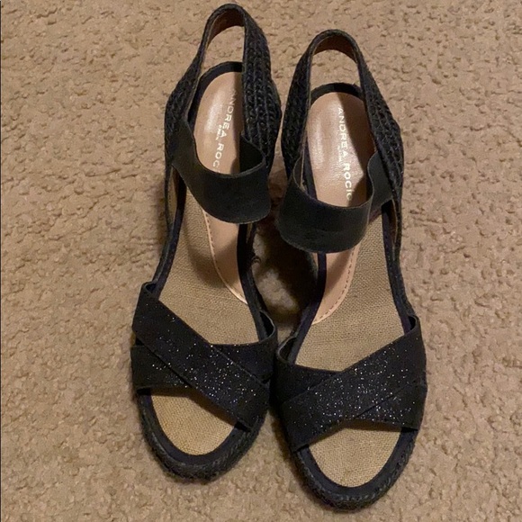 Black Espadrille Wedges Sz 8 - Picture 2 of 6